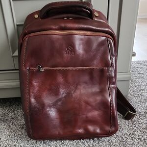TIME Burgundy Leather Men's Backpack